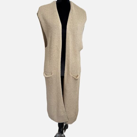 Anthropologie Akemi + Kin Long Kimono Vest OS Tan Cream Sleeveless Knit Cardigan - Picture 12 of 15